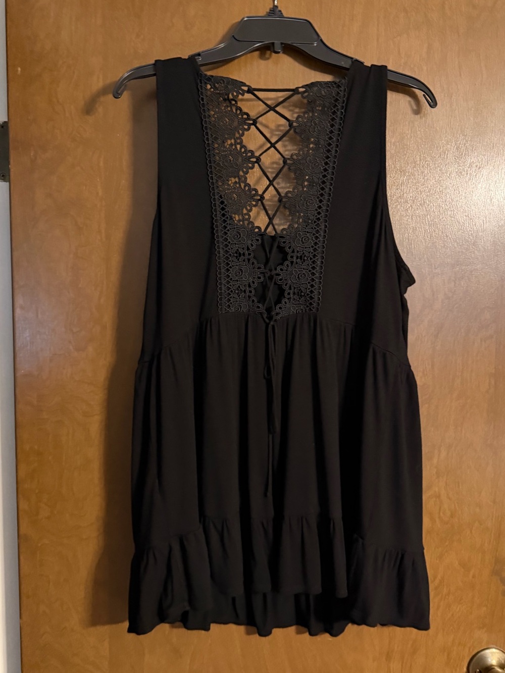 torrid Black Lace-Up Back Ruffle Tank Top - Picture 3 of 3